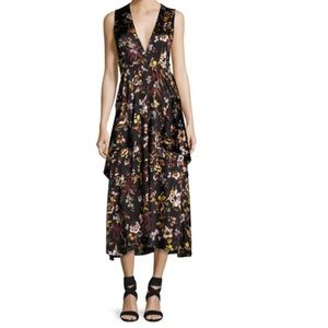 ALC Verena V-Neck Sleeveless Floral-Print Satin Dress